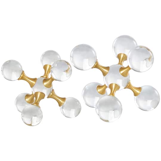 Clear & Gold Crystal Jack Inspired Orb Sculpture Set